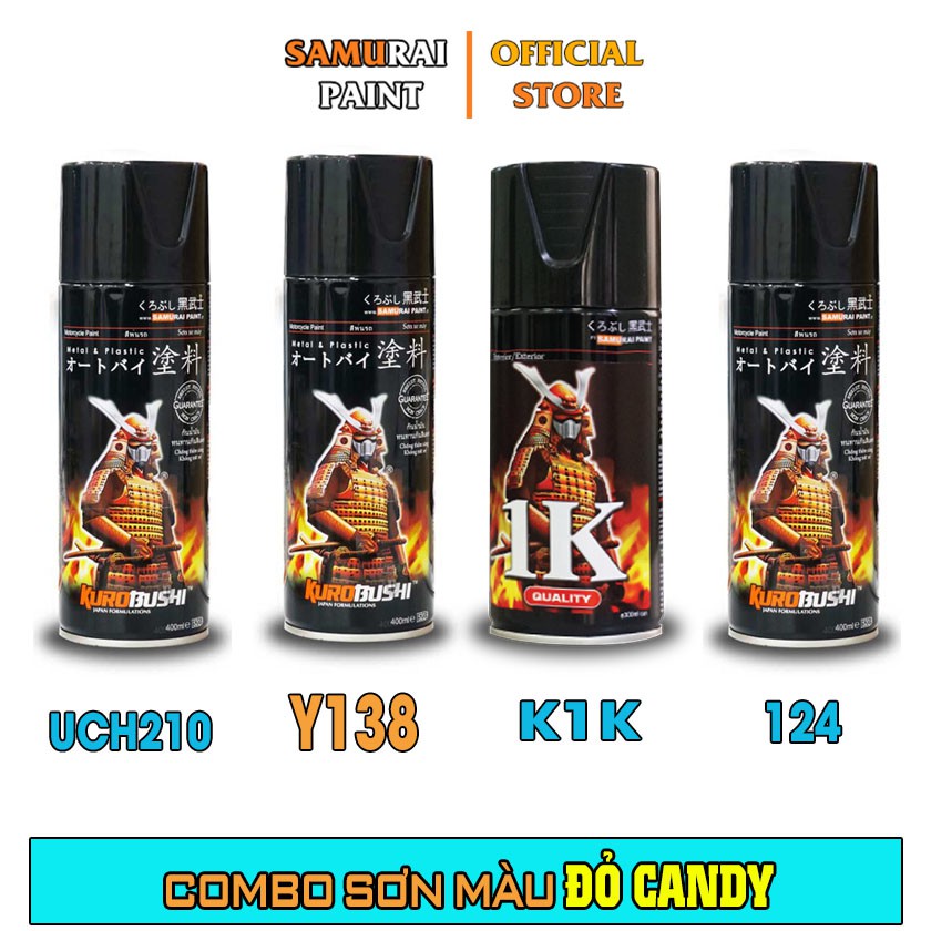 Combo Sơn Samurai Màu Đỏ Candy Chính Hãng (Y138 - UCH210 - 124 - K1K - P800)