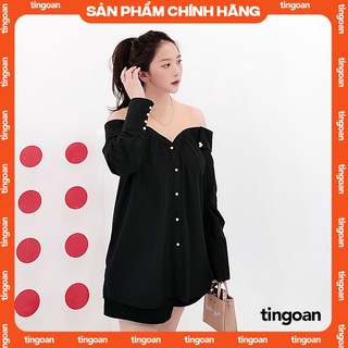 [Mã BMLT35 giảm đến 35K đơn 99K] Áo sơmi trễ vai đen phối lưới đính ngọc chống nhăn PURE LOVE SHIRT/BL