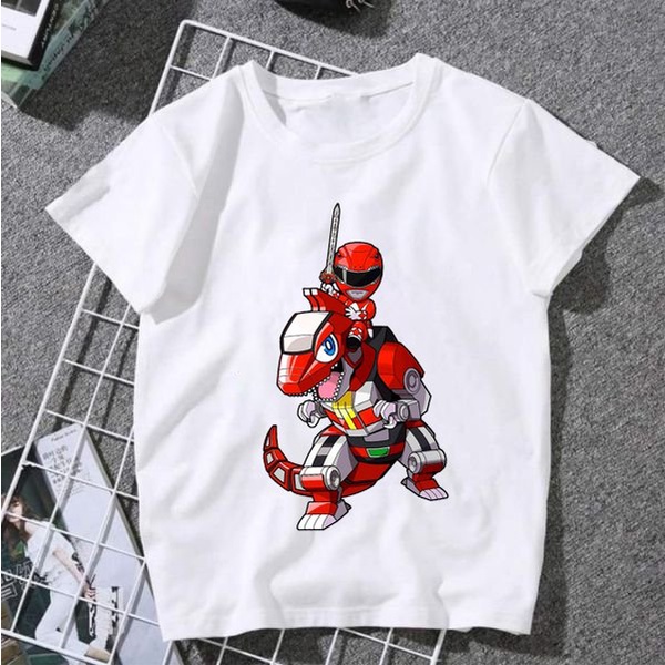 áo thun bé trai in hình siêu nhân khủng long cotton co giản thoải mái