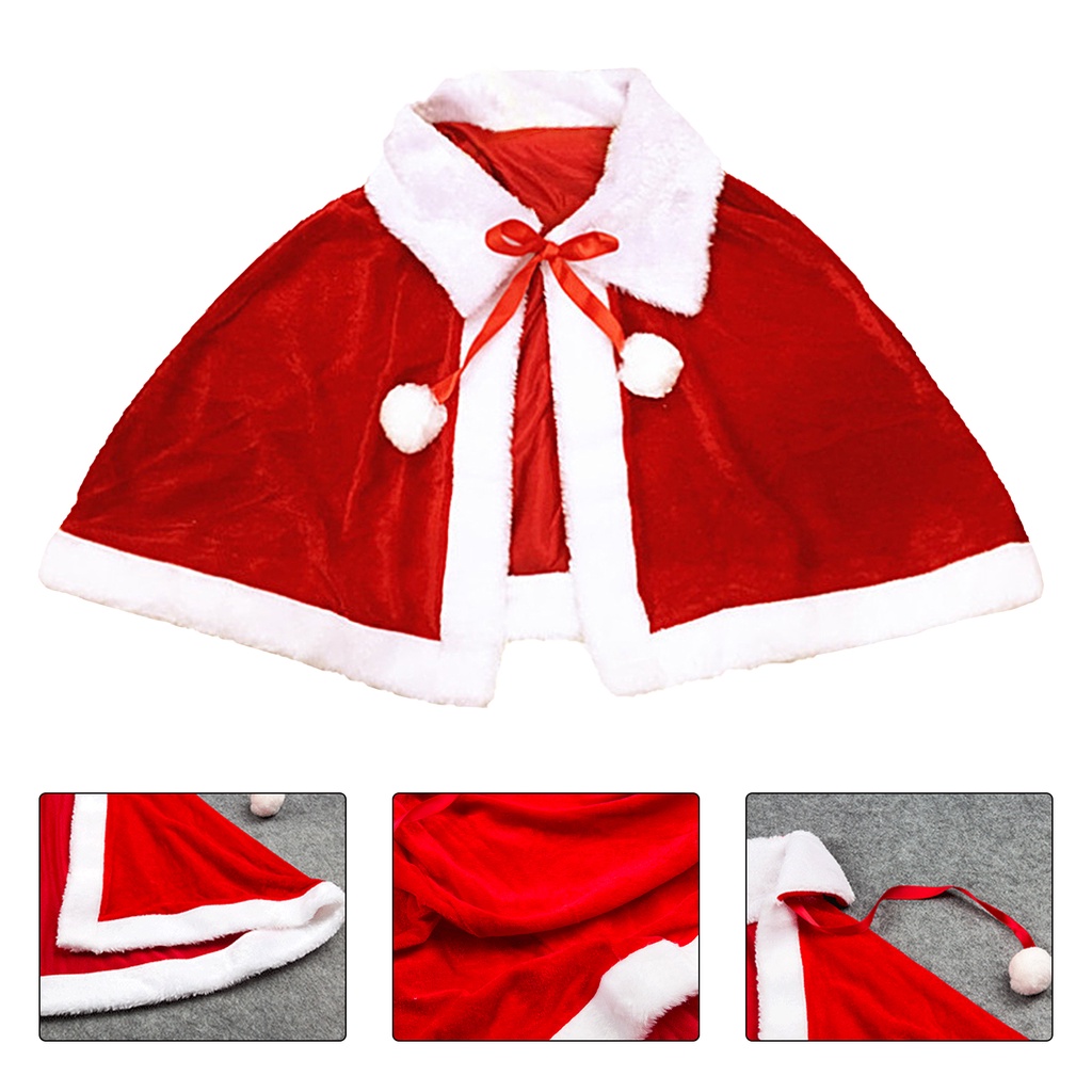 Áo choàng cổ bẻ đính quả bông và nơ phong cách giáng sinh dành cho trẻ em và người lớn
 | BigBuy360 - bigbuy360.vn