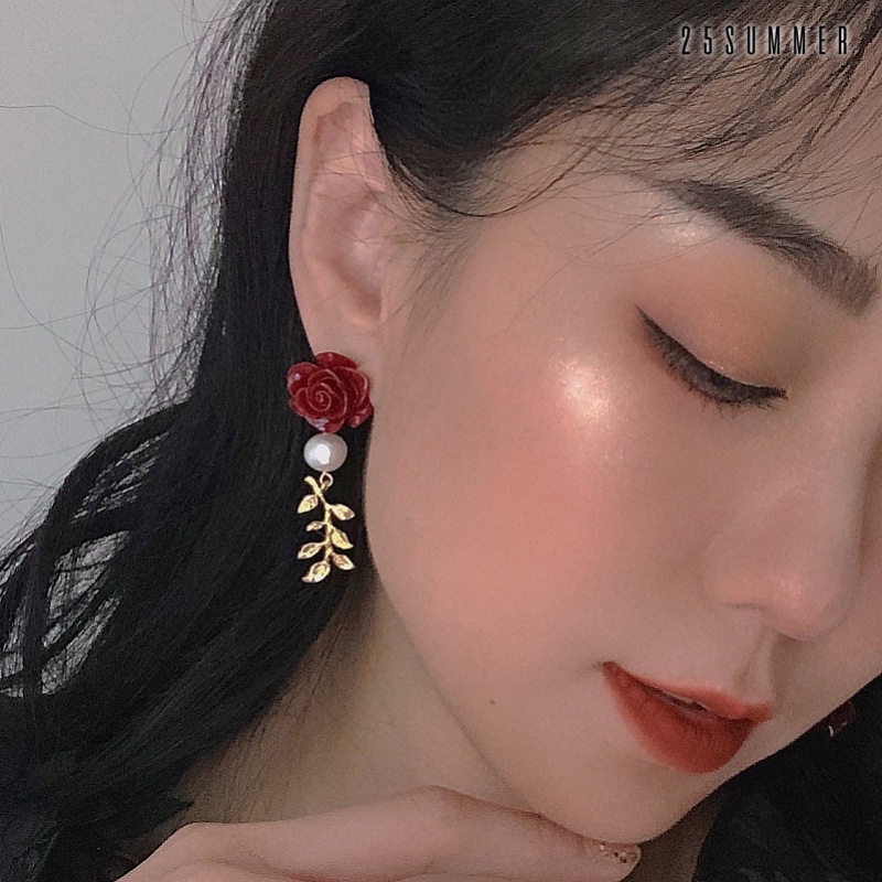 Bông Tai Đính Nơ Nhung Đỏ Phong Cách Hàn Quốc Thời Trang Cho Nữ