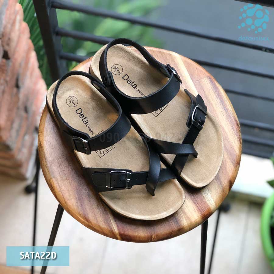 [CỰC RẺ] GIÀY SANDAL ĐẾ TRẤU XỎ NGÓN BIRKEN DA PU ĐEN - SATA22D