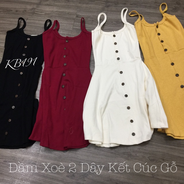 Đầm Xoè 2 Dây Kết Cúc Gỗ Siêu Xinh VD03