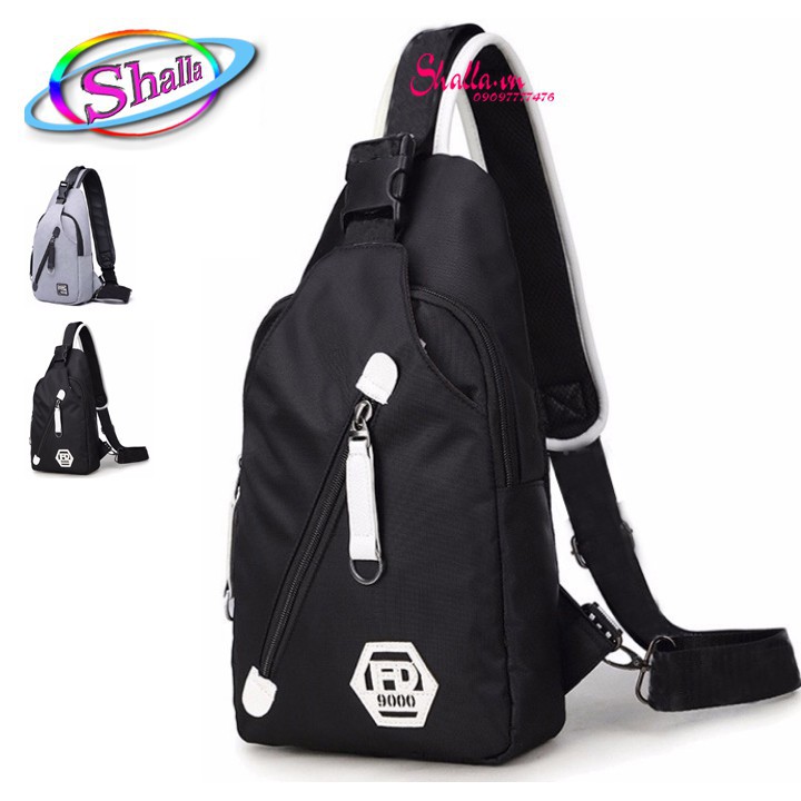 {MẪU MỚI} Túi đeo chéo phối chỉ màu cao cấp Shalla (đen xám)