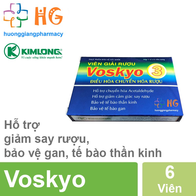 Viên giải rượu Voskyo. Giải rượu nhanh, bảo vệ tế bào gan và tế bào thần kinh. Dễ sử dụng, an toàn cho mọi lứa tuổi