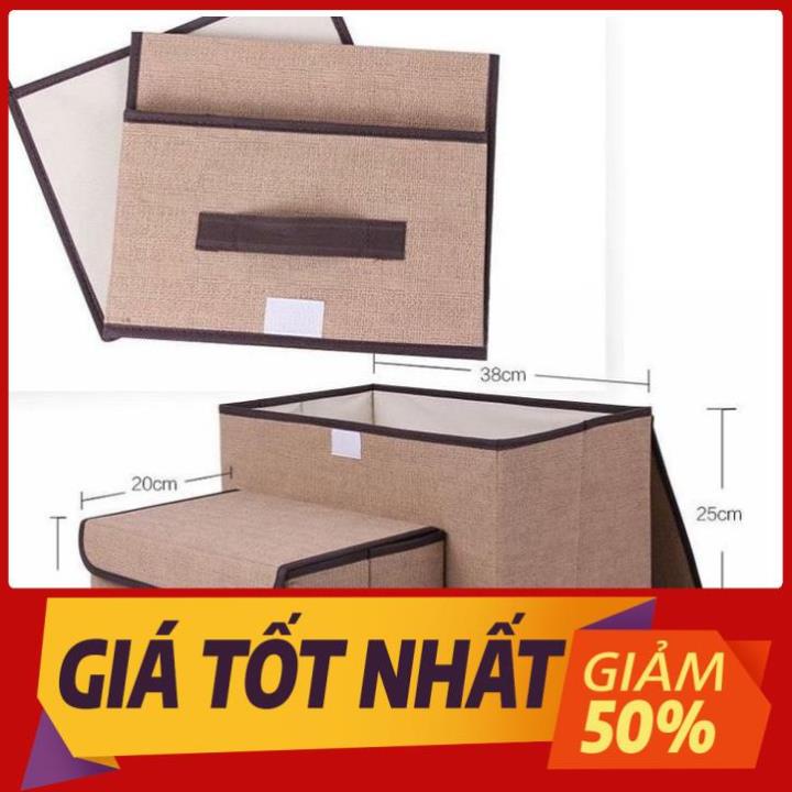 Combo 2 hộp túi vải đựng đồ thùng đựng quần áo đồ lót đồ chơi đa năng bằng vải cứng, có nắp đậy không cần tủ tiện dụng