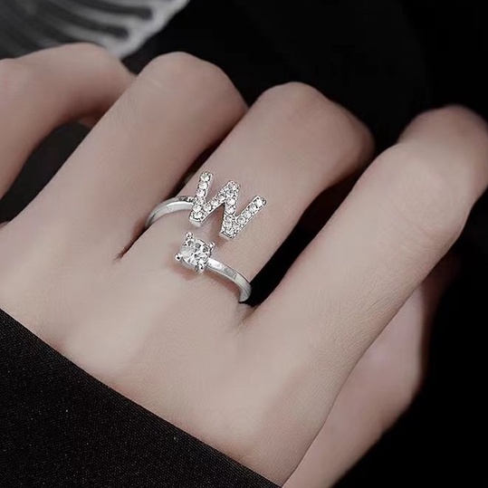 Nhẫn YeYi 26 kiểu chữ tiếng Anh đính đá thời trang xinh xắn cho nữ