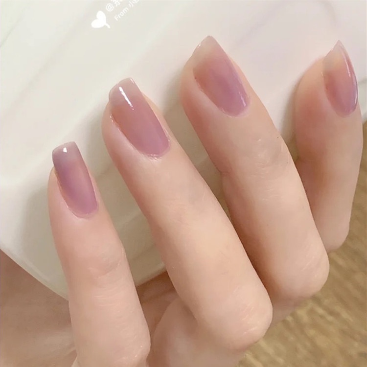 Bộ 24 móng tay giả hồng tím trơn  SẴN KEO DÁN