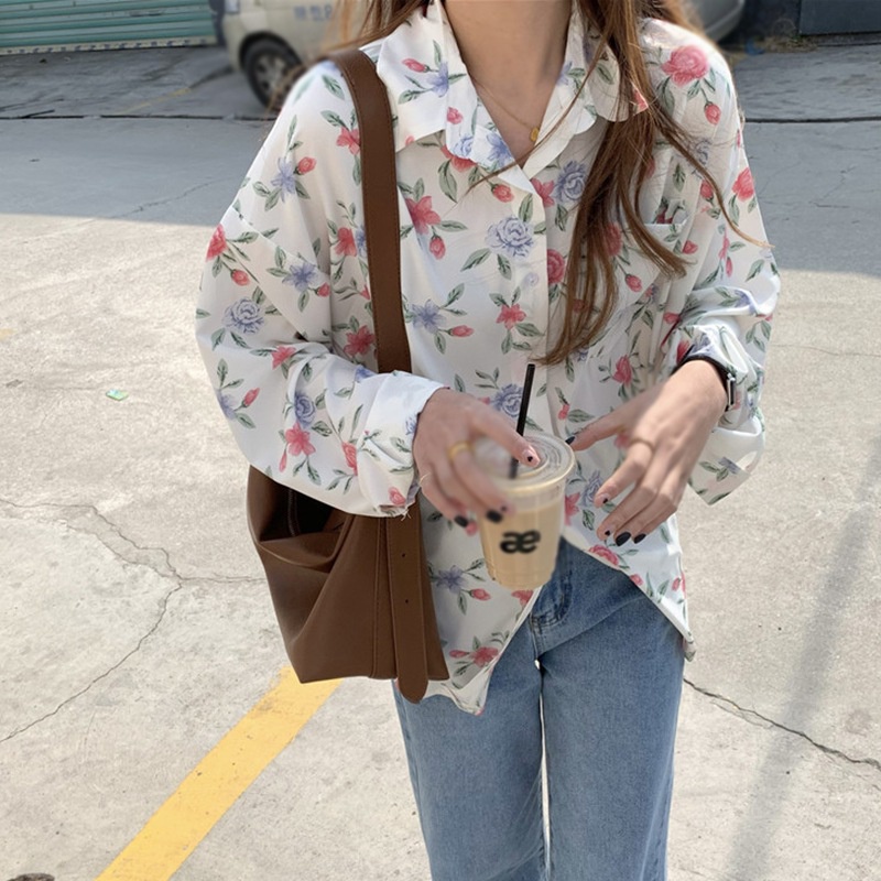 Áo Sơ Mi Chiffon Tay Dài Họa Tiết Hoa Thời Trang Cho Nữ