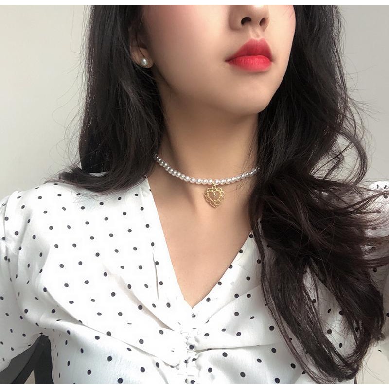 Vòng cổ mặt hình thánh giá đính ngọc trai giả thời trang cho nữ