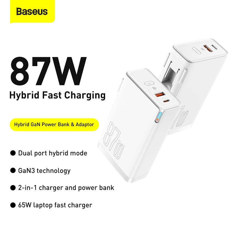 Cốc Sạc Siêu Nhanh Kiêm Pin Dự Phòng Baseus Power Station 4 Hybrid GaN Power Bank Adaptor 10000mAh 87W