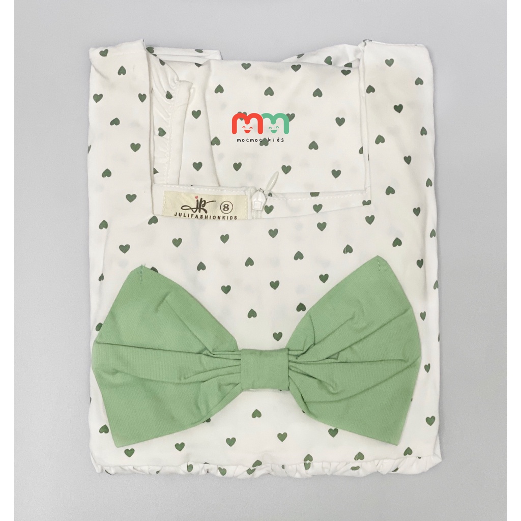 Đầm bé gái dễ thương, đầm babydoll bé gái thiết kế tay phồng nơ cổ chất lụa cao cấp mềm mịn mát cho bé 11kg đến 28kg