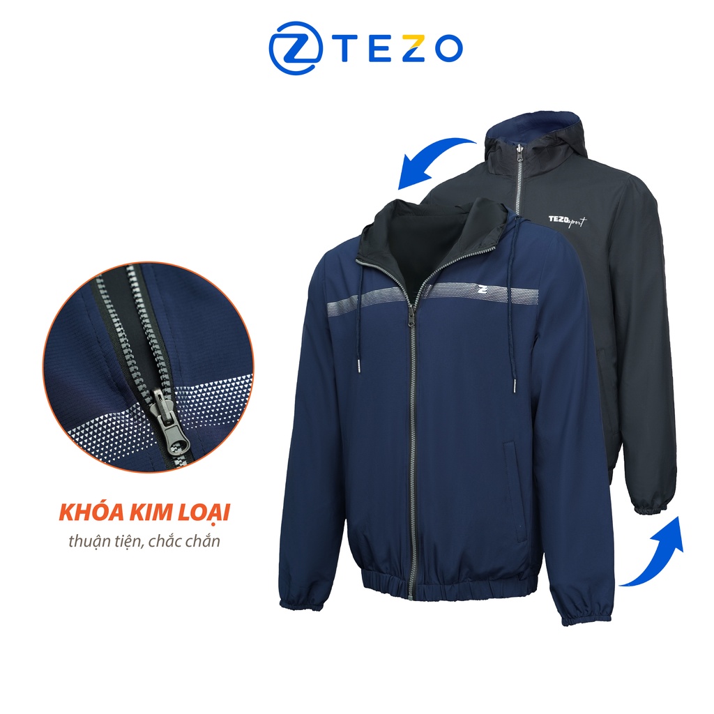 Áo gió nam có mũ 2 mặt Tezo chống thấm nước 22AG2T003