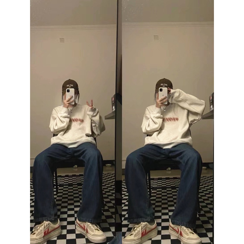 NRVP Áo Hoodie Nữ Tay Dài Dáng Rộng Thời Trang Phong Cách Hàn Quốc