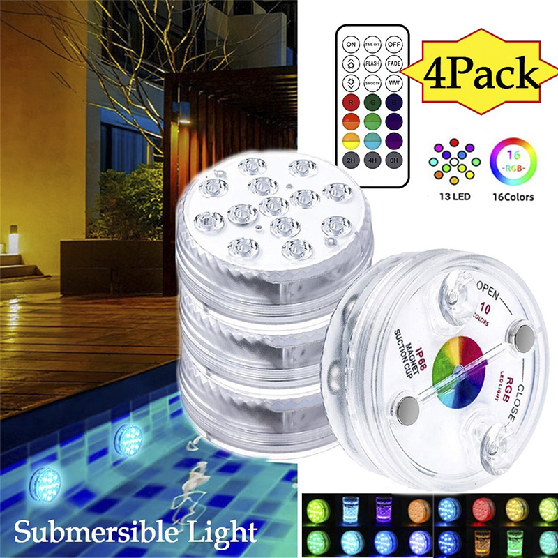 Đèn Led chìm có điều khiển từ xa, Đèn Led dưới nước chống thấm 16 màu Có cốc hút cho Hồ bơi, Sân vườn, Halloween, Đài phun nước, Ao, Bình, Bồn tắm nước nóng, Bể cá, Đèn trang trí Giáng sinh