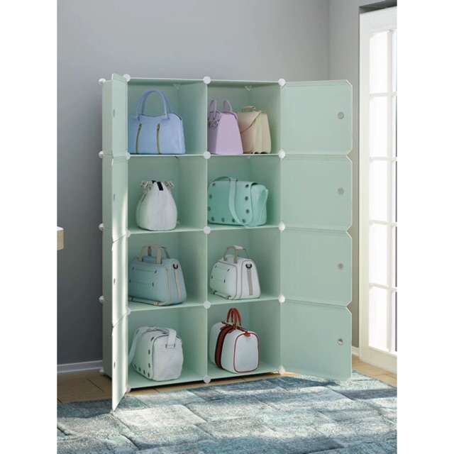 Tủ nhựa ghép 8 ô màu cốm mới sâu 47cm. Tặng kèm 1 treo đồ.