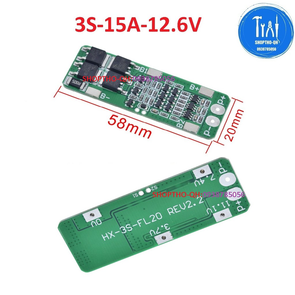 Mạch 3S -15A-12,6v, sạc và bảo vệ cell pin lion 18650