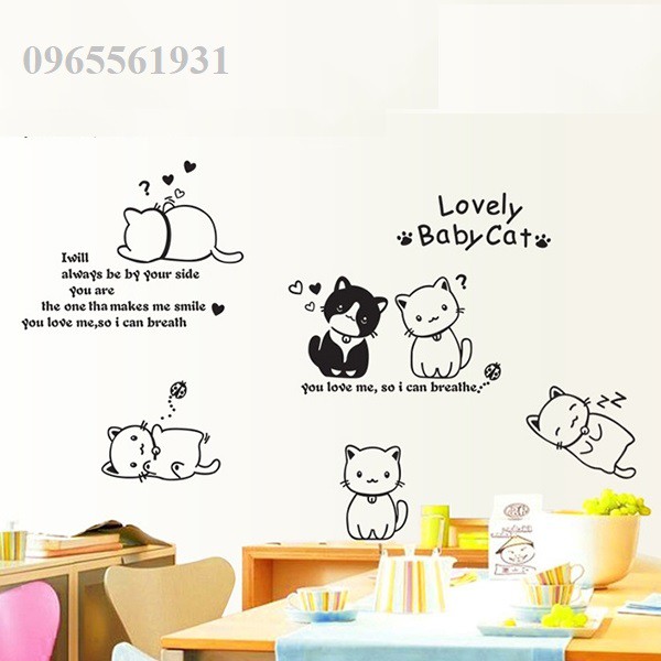Decal Dán Tường,Trạnh Chi Tiết Sẵn Keo Bóc Dán Mèo Đáng Yêu AY9048 | BigBuy360 - bigbuy360.vn