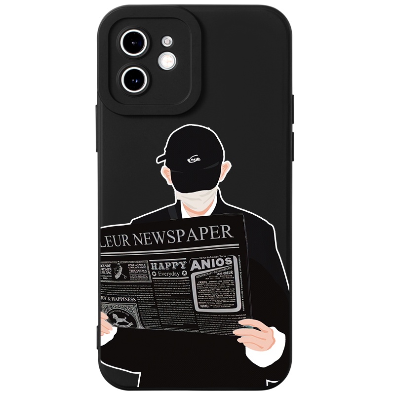 Ốp điện thoại JURSUE hoạt hình cặp đôi dễ thương đẹp nam nữ chống bẩn đen Cho iPhone 14 13 12 11 Pro Max SE 2020 X XR XS 8 7 ip 6S 6 Plus kute XYH745