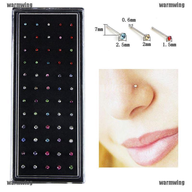 Set 60 Khuyên Mũi Thép Không Gỉ Đính Đá Cá Tính