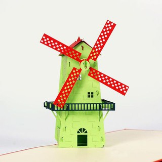 Thiệp 3D Cối Xay Gió Biểu Tượng Hà Lan - The Windmill, Thiệp nổi Handmade HMG Việt Nam