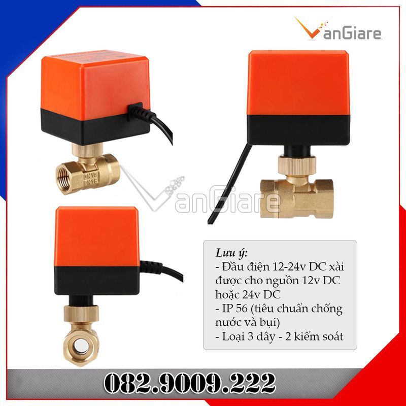 Van bi điện 2 lỗ, Van khoá nước đóng mở điều khiển bằng motor điện 12v 24v 220v phi 21 27 34