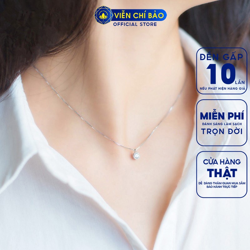 Dây chuyền bạc nữ mặt tròn đính đá trắng nhỏ bạc 925 thời trang phụ kiện trang sức nữ Viễn Chí Bảo D400485x