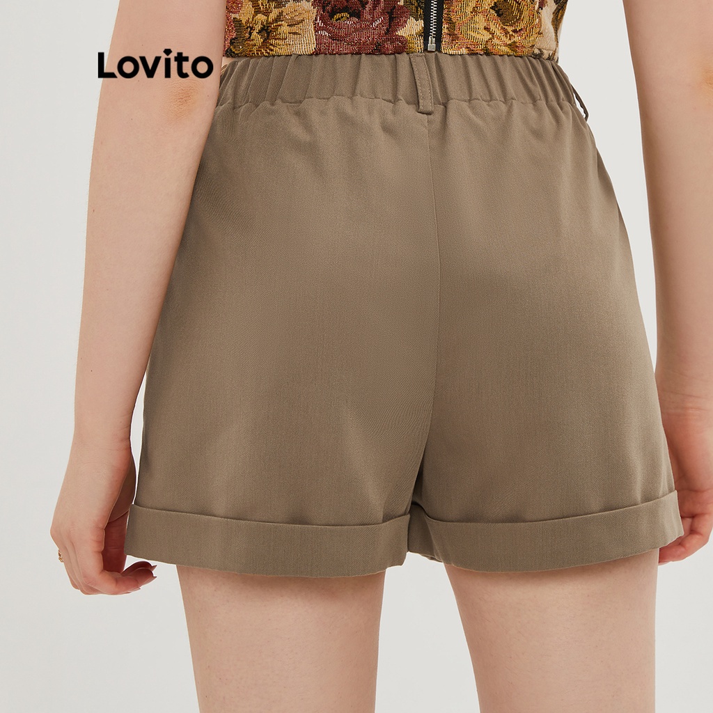 Lovito Quần short có túi thun trơn có túi ở eo vừa phải L20D064 (Kaki)