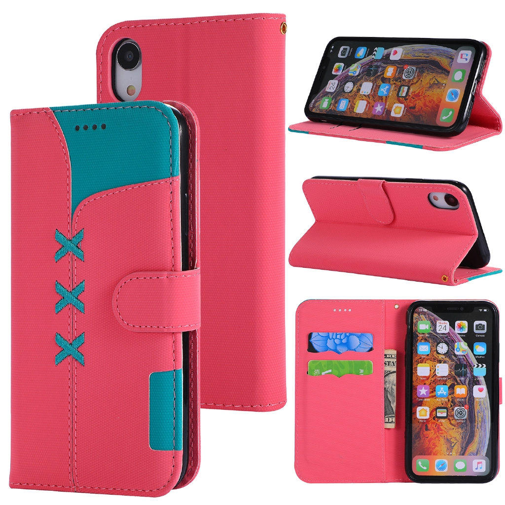 Bao da điện thoại bằng PU nắp lật thêu họa tiết kiểu ví cho Iphone 6 6S 7 8 Plus X XS Max | BigBuy360 - bigbuy360.vn