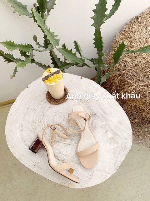Sandal quai ngang da lì gót trụ 5p VNXK( ảnh thật, kèm video)