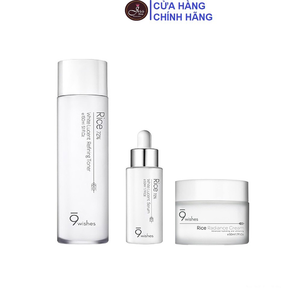 Bộ 3 Sản Phẩm Cấp Ẩm, Dưỡng Trắng Da Từ Gạo 9Wishes Rice (Toner 150ml + Serum 50ml + Cream 50ml)