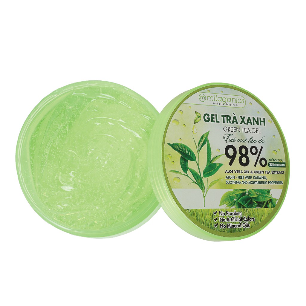 Gel Trà Xanh Cấp Ẩm Da, Giảm Mụn Từ Tinh Dầu Trà Xanh Tự Nhiên MILAGANICS 300ml (Hũ)