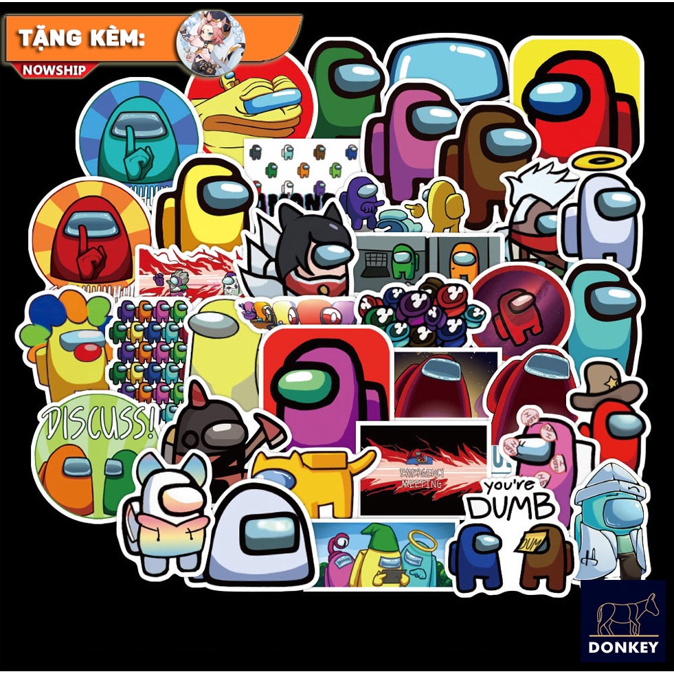 Bộ 50 Tấm Sticker Among Us Chống Thấm Nước Dán Nón Bảo Hiểm, Vali, Xe, Laptop DOKEY99
