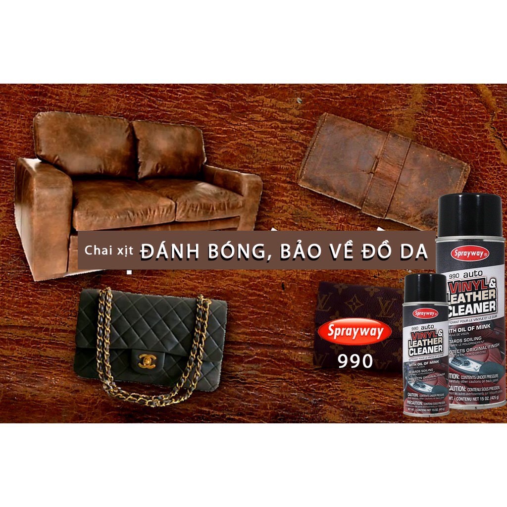 Chai Xịt Vệ Sinh Và Bảo Vệ Đồ Da Sprayway Vinyl &amp; Leather Cleaner (990) 425g chamsocxestore