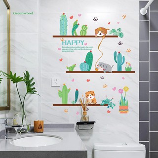 Miếng dán tường họa tiết chậu cây xương rồng dùng trang trí quán cà phê