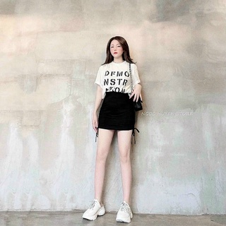 Set áo thun mix chân váy rút dây