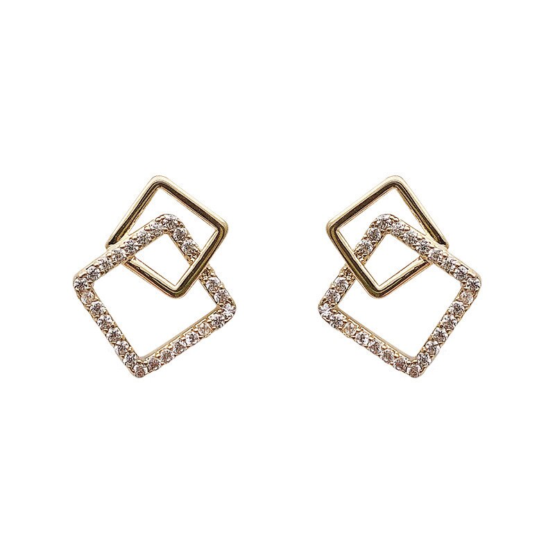 Bông Tai Dạng Kẹp Đính Đá Hình Vuông CE0839 Không Cần Đục Lỗ