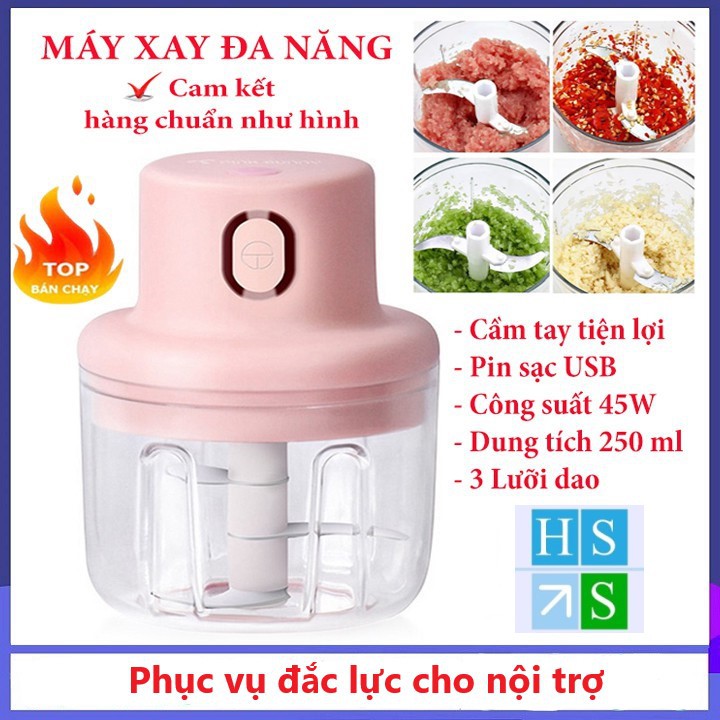 Máy xay mini cầm tay đa năng sạc pin cổng USB , Máy xay không dây xay tỏi , ớt , hành , rau củ quả ..dung tích 250ml