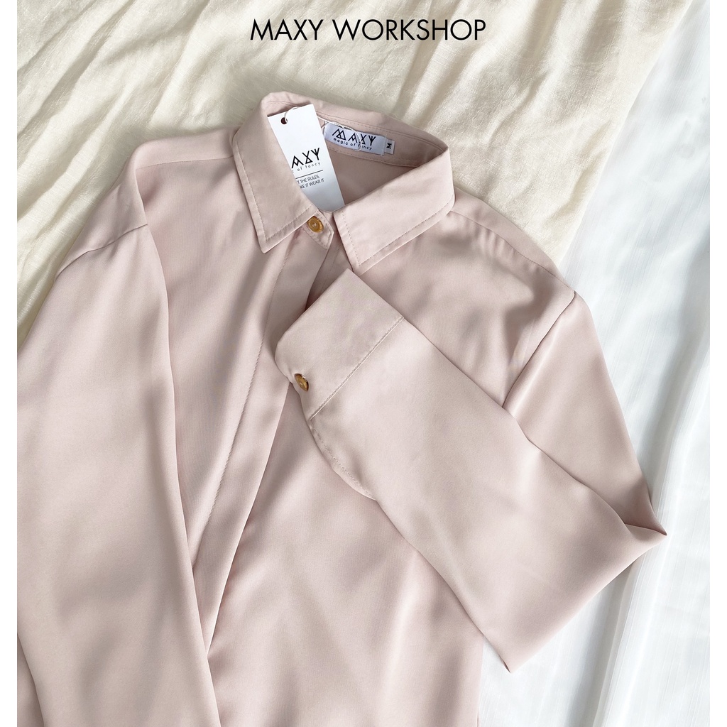 Áo sơmi trơn màu nude chất cotton pha lụa nude basic shirt Maxy Workshop