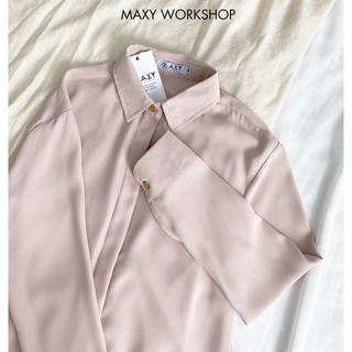 Áo sơmi trơn màu nude chất cotton pha lụa nude basic shirt Maxy Workshop