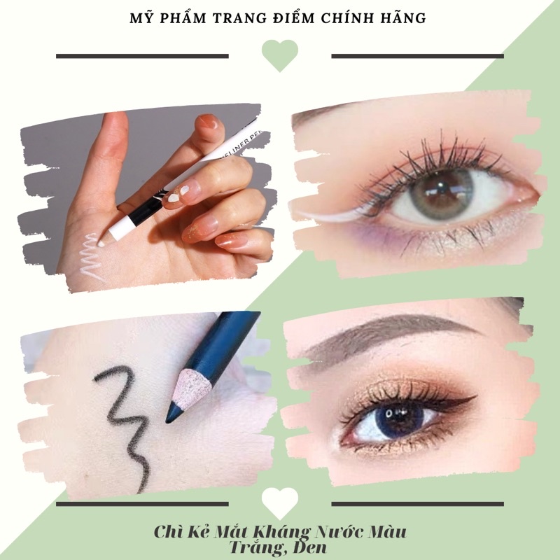 [Mã INCUBACK1416 hoàn 20K xu đơn 50K] Chì Kẻ Mắt Kháng Nước Màu Trắng, Đen - Waterproof Pencil Eyeliner