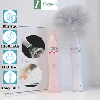 Chổi Lông Quét Bụi Tĩnh Điện Tự Động 360° Cao Cấp - Có Đầu Hút Bụi - Pin sạc USB- Vệ sinh nội thất ô tô, nhà cửa