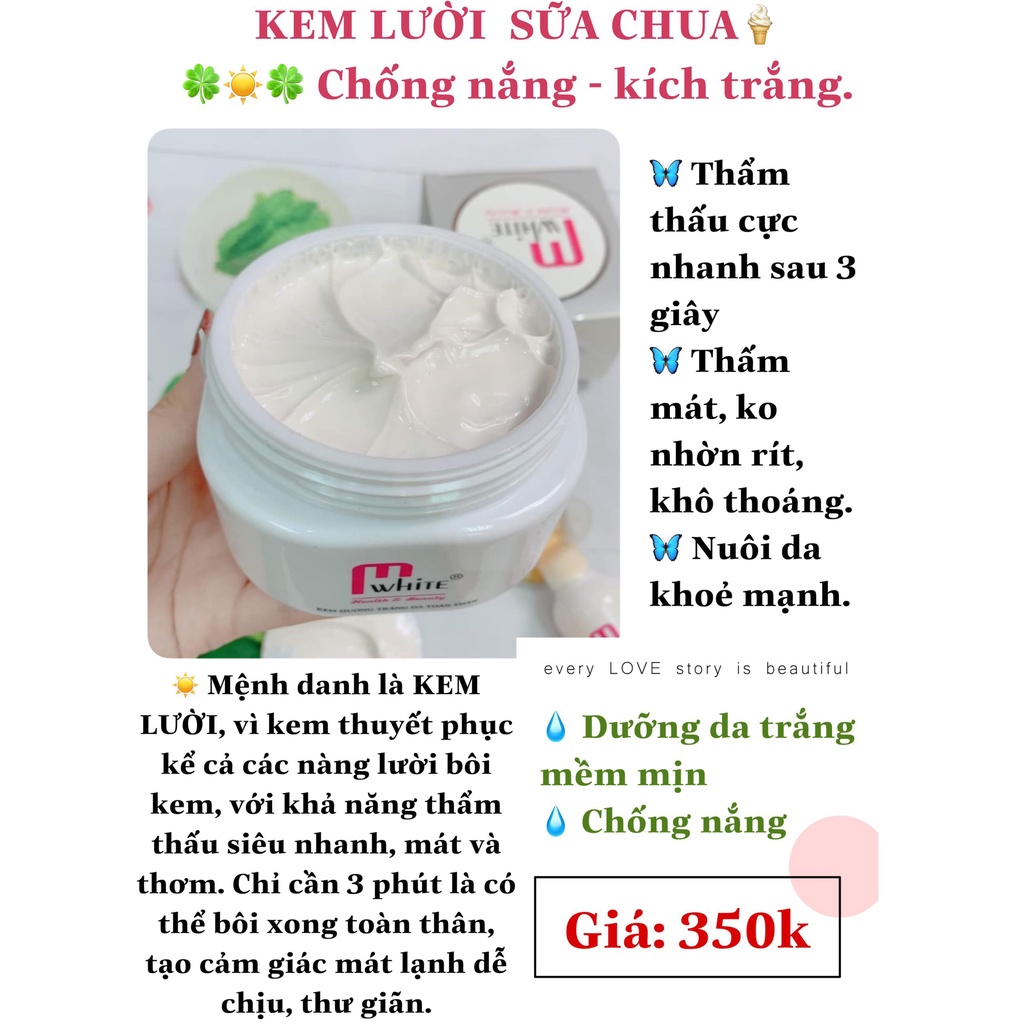 Kem body sữa chua M'White (KEM LƯỜI thoa cực nhanh, cực thấm và tiết kiệm thời gian)