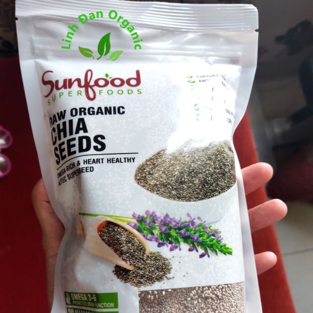 Hạt chia trắng hữu cơ Sunfood Organic Chia Seeds 454g date 2023