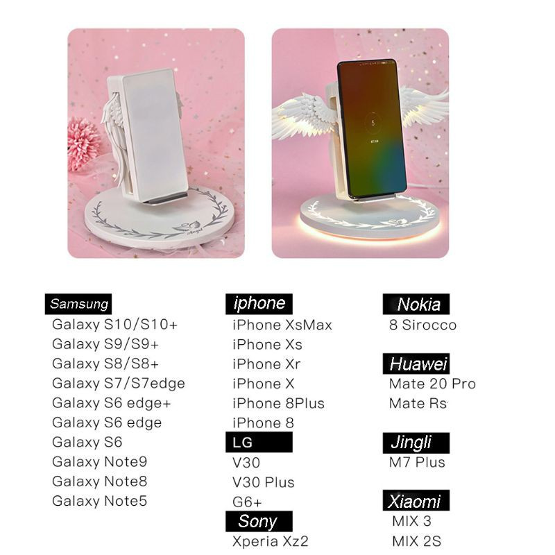 Đế Sạc Nhanh Không Dây 10w Hình Đôi Cánh Thiên Thần Cho Iphone Samsung Huawei Xiaomi Điện Thoại