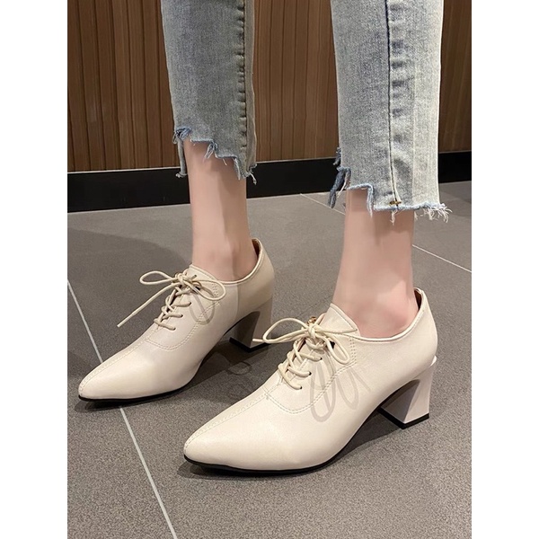 [ Order 34-40 ] Giầy oxford mũi nhọn buộc dây cao 6cm