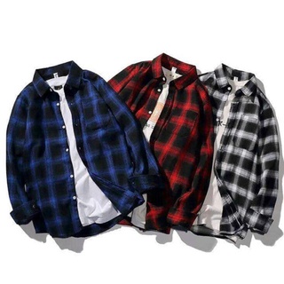 Áo sơ mi Flannel sọc caro hình in sắc nét khoác sơ mi chất dày chống nắng nam nữ đều mặc được