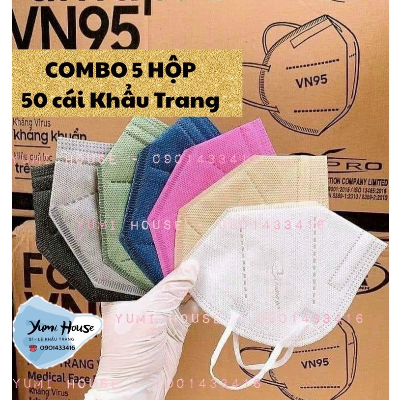 [VN95 (N95)- Combo 5 hộp(50 cái) ] Khẩu trang y tế kháng khuẩn 4 lớp Chính Hãng Famapro VN95