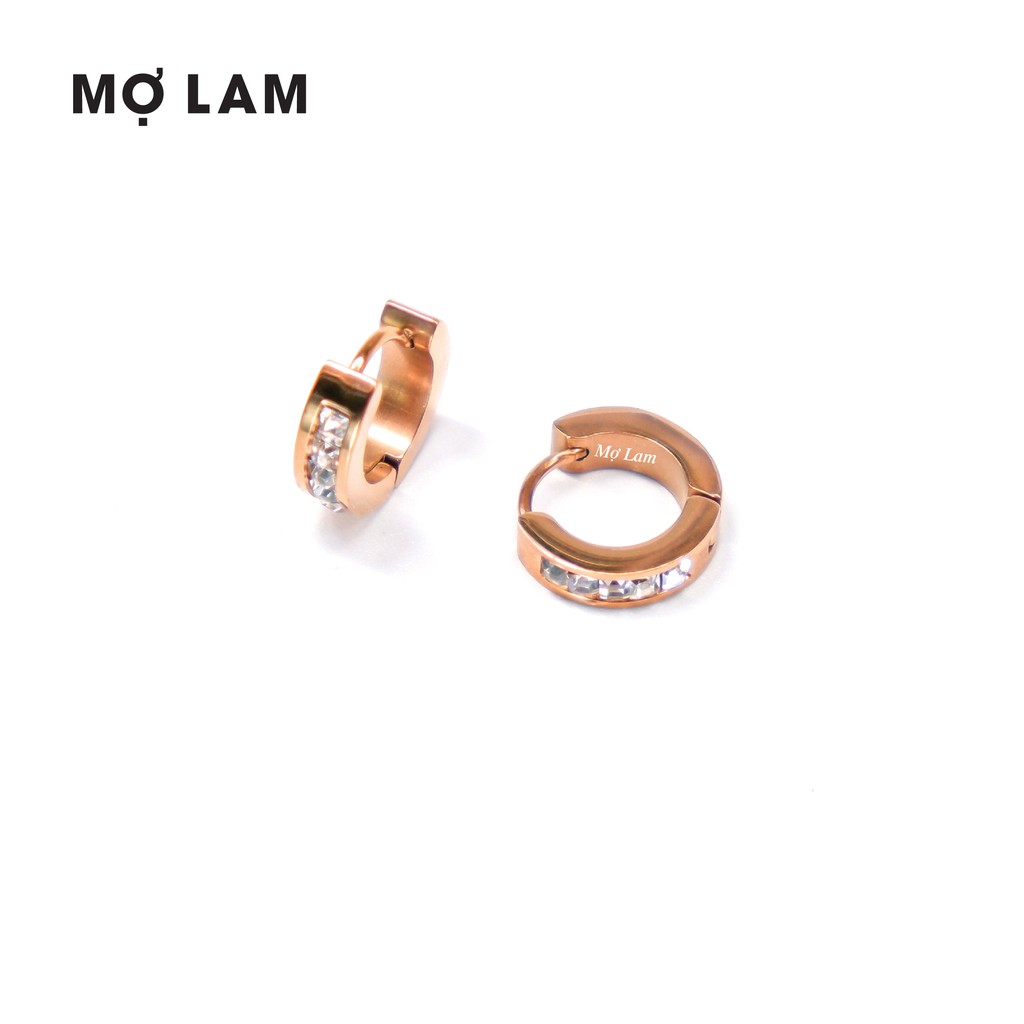 Hoa tai vàng tròn nhỏ đính đá | Bông tai tròn hột xoàn | Trang sức Titan Mợ Lam - Heart Titanium Huggies Earrings