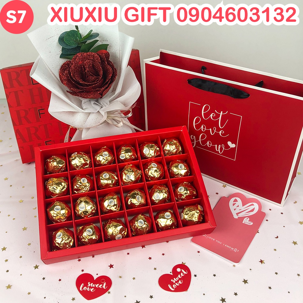 Quà Tặng Valentine Socola và Bó Hoa Nhũ Siêu Đẹp, Tặng Kèm Thiệp & Túi, Set Quà Tặng 8/3 Cho Bạn Gái, Nữ, NY